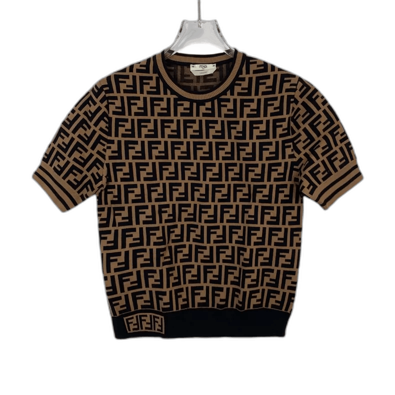 Fendi Brown Logo Knit Short Sleeve Top