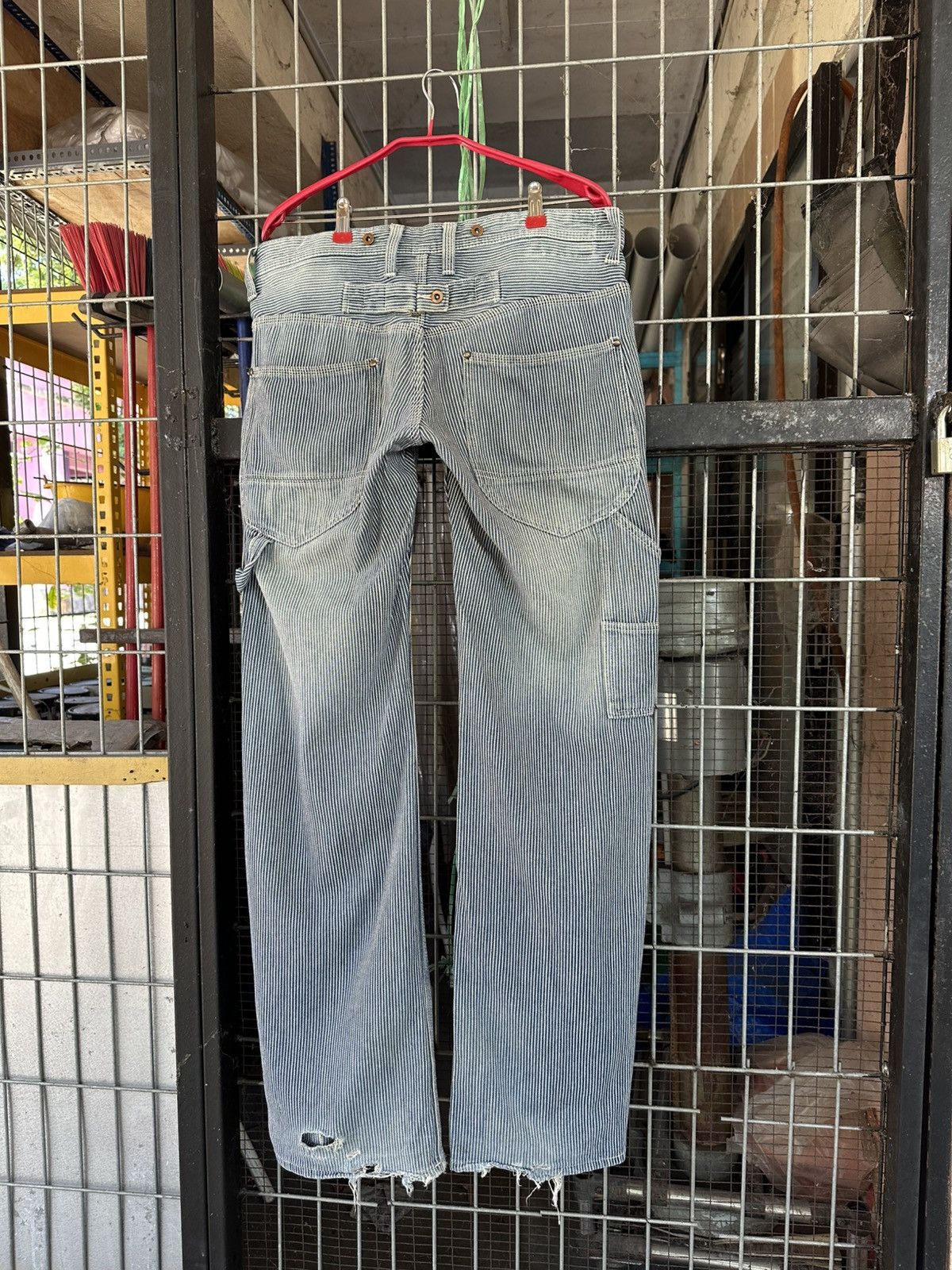Vintage 👹THRASHED United Work Baggy Blue Striped Jeans Size US 35 - 3 Thumbnail