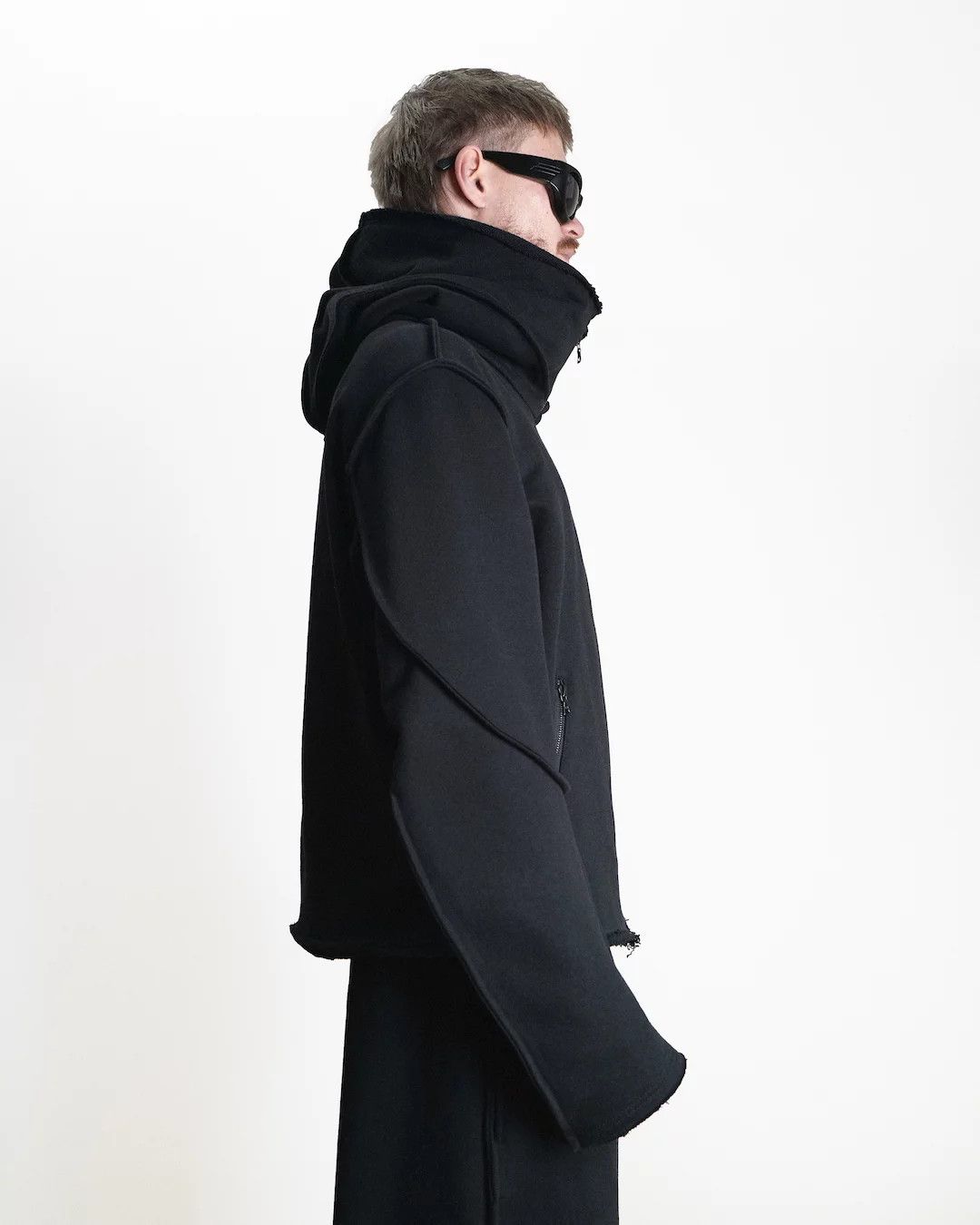 image of Individual Designer Nktrmnv Distorted Hooded Wool Jacket in Black, Men's (Size Medium)