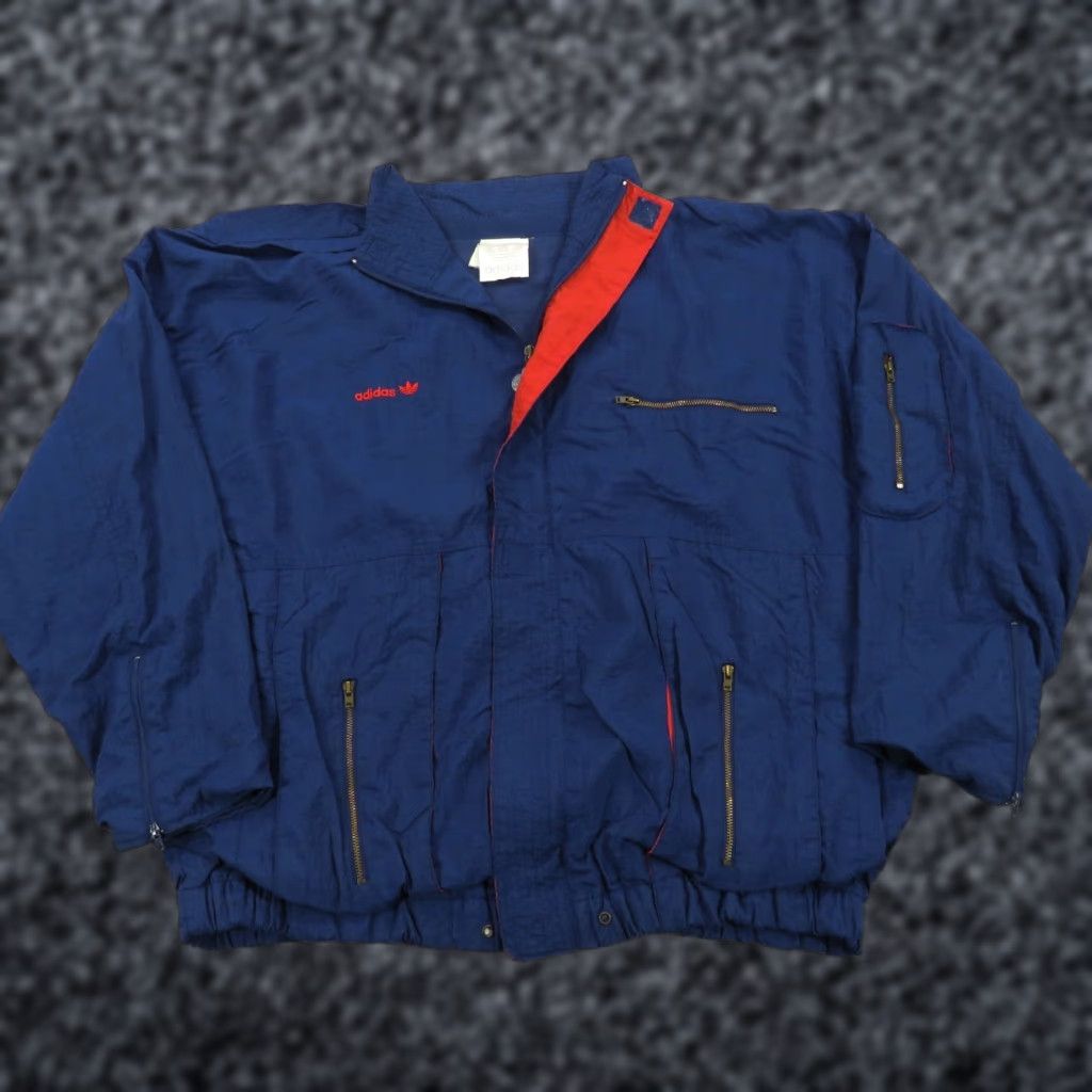 Adidas VINTAGE adidas Jacket Mens XXL Navy Red Trefoil Track Bomber Utility Pockets 80s Size US XXL / EU 58 / 5 - 1 Thumbnail