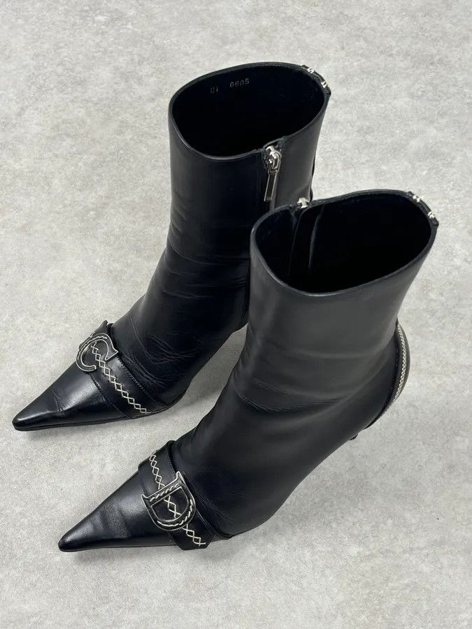 Dior FW2004 Dior Pointy D Black Leather Buckle Ankle Boots Heels by Galliano Size US 8.5 / IT 38.5 - 8 Thumbnail