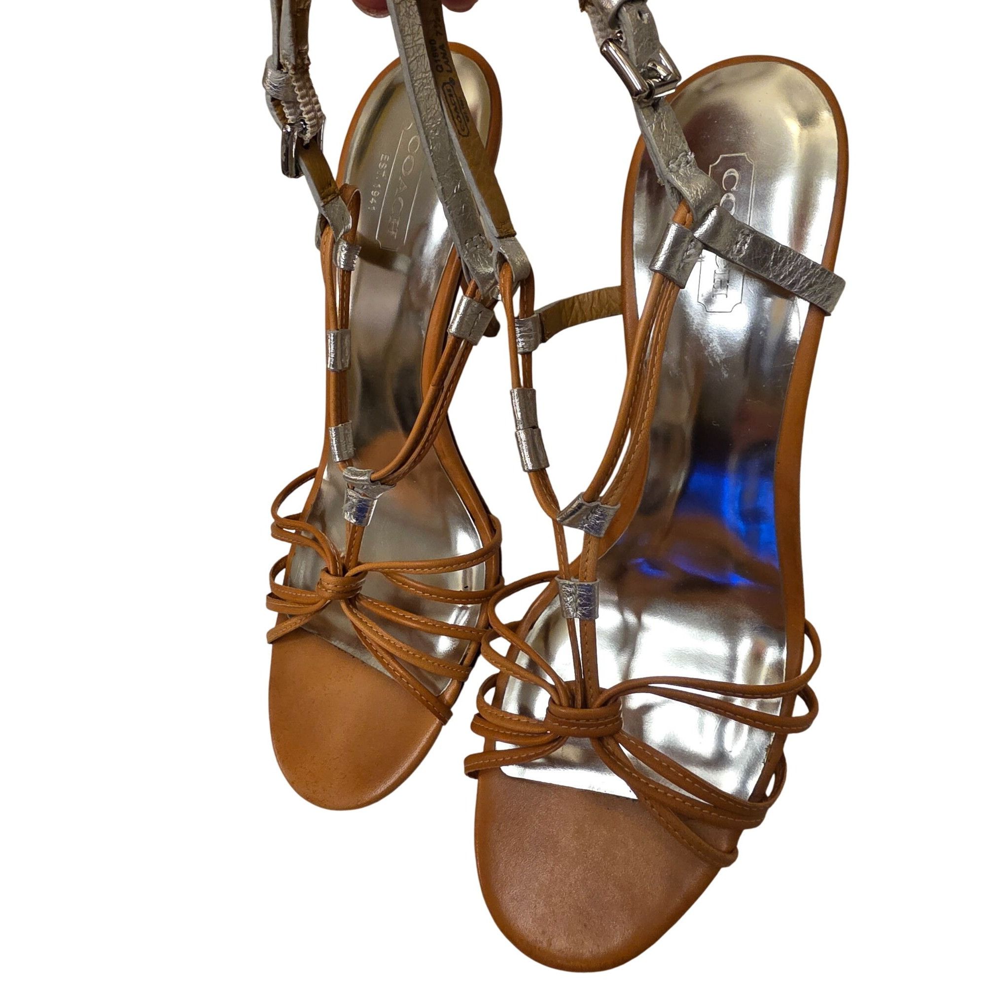 Coach Coach Womens Strappy Silver & Tan Heel Sandals Size 7.5B Coa Size US 7.5 / IT 37.5 - 6 Thumbnail