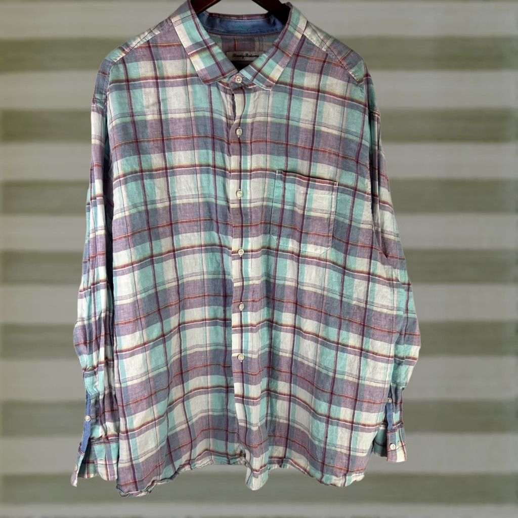 Tommy Bahama Tommy Bahama Button-Up Mens 2XL Multicolor Plaid 100% Linen Long Sleeve Shirt Size US XXL / EU 58 / 5 - 1 Thumbnail