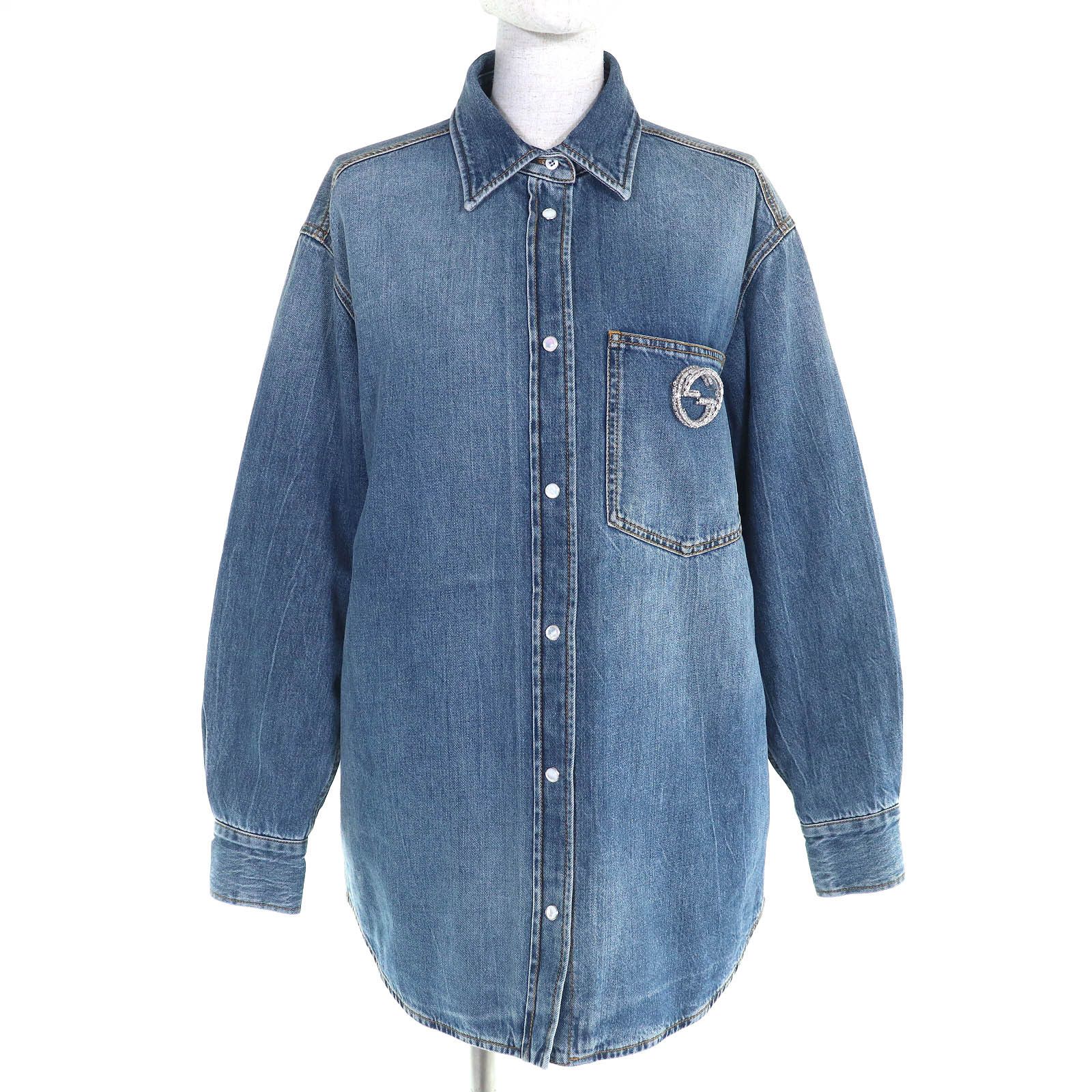 Gucci Gucci Gucci Interlocking G Brooch Denim Long Sleeve Shirt Denim Tops 772882 DUTY FREE for USA Size ONE SIZE - 1 Thumbnail