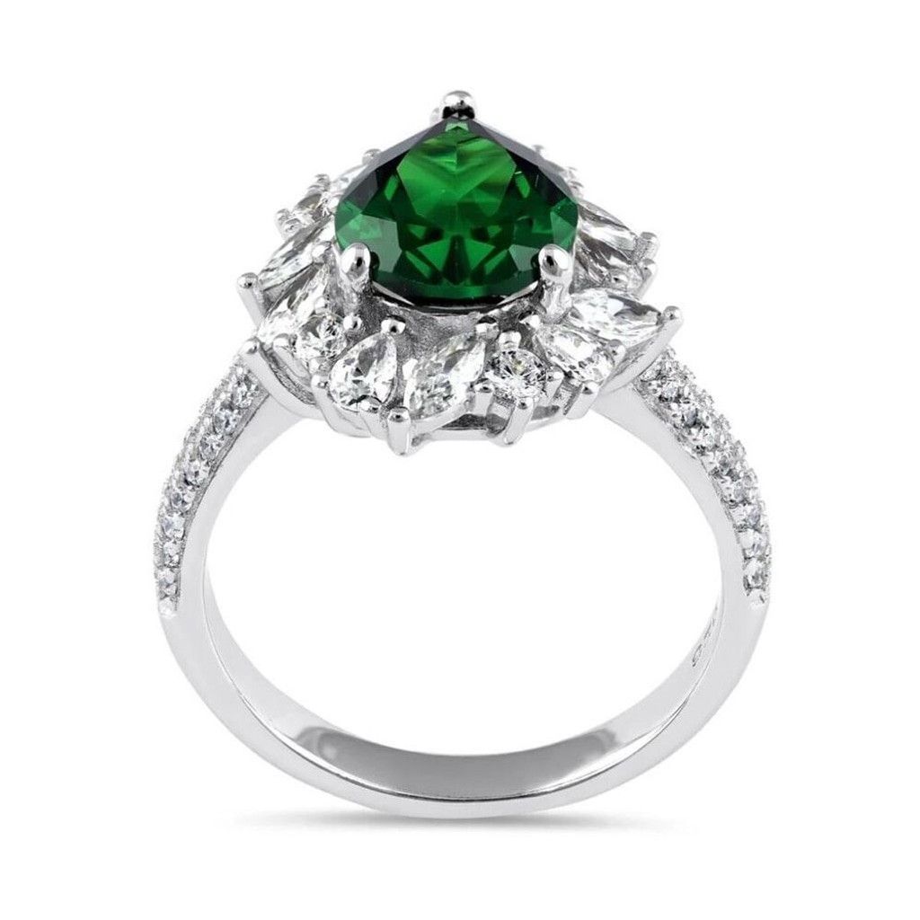Other New Sterling Silver Pear Cut Emerald CZ Halo Ring Size 10 Size ONE SIZE - 3 Thumbnail