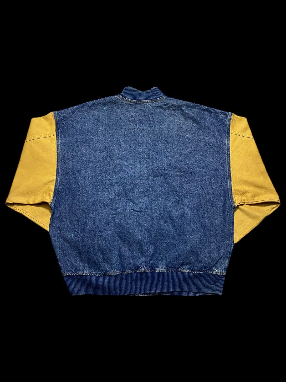 Denim & Co. Wyland 80s/90s vintage denim bomber jacket yellow sleeves Size US XL / EU 56 / 4 - 2 Thumbnail