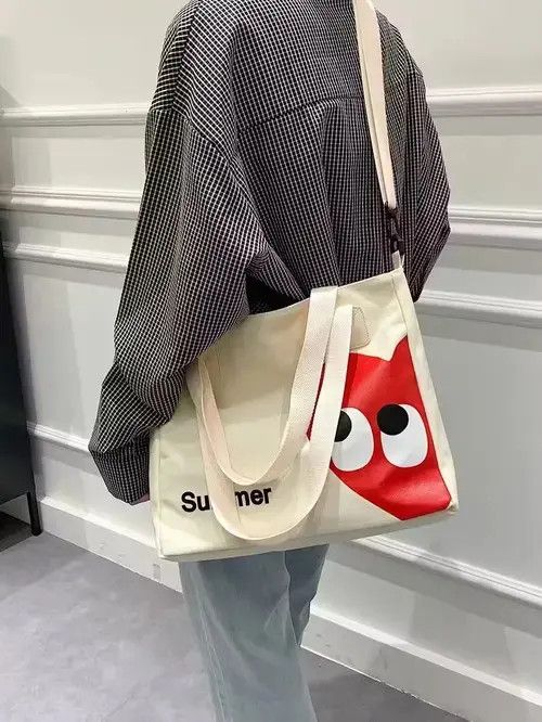 Tote Bag Vintage Graphic Shoulder Bag in White, Men's