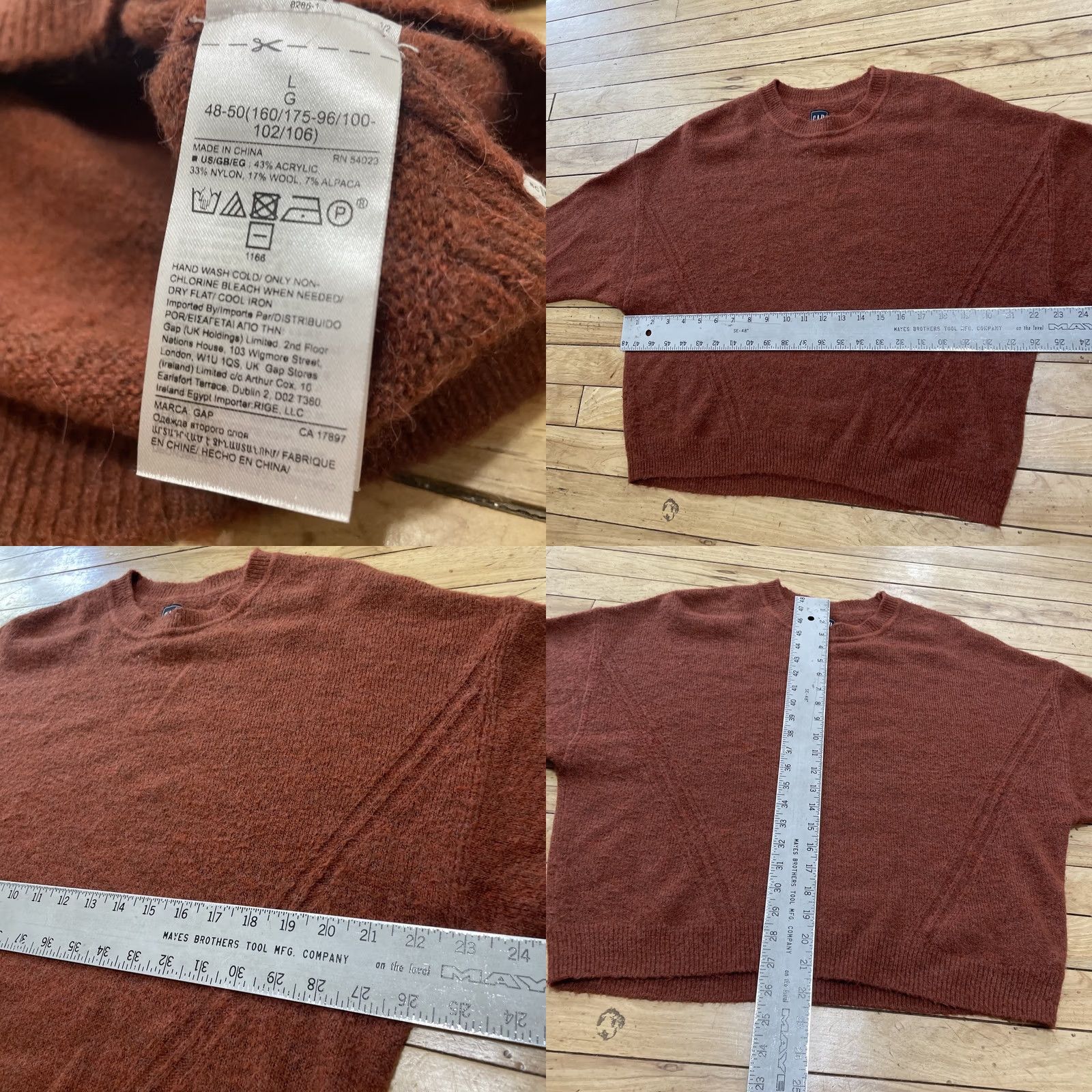 Gap Gap Crop Sweater Wool Alpaca L Burnt Orange Brown Mock Oversize Western Knit 44" (L) Womens Pullover Size L / US 10 / IT 46 - 8 Thumbnail