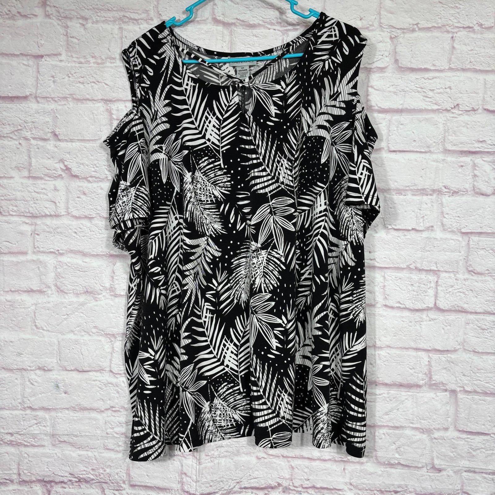Other Catherine's 2X Black White Leaf Print Cold Shoulder Blouse Size XXL / US 16-18 / IT 52-54 - 1 Thumbnail