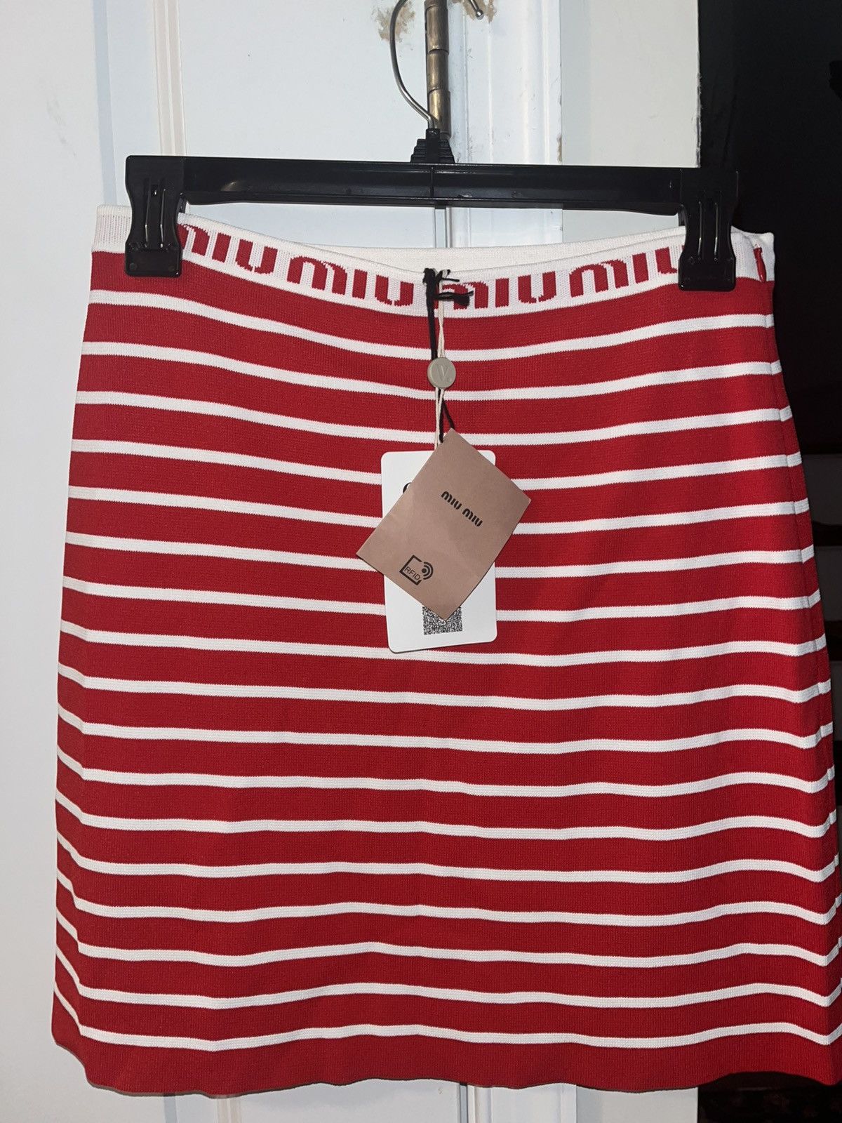 Miu Miu Miu Miu red and white striped knit mini skirt Size 28" / US 6 / IT 42 - 1 Thumbnail