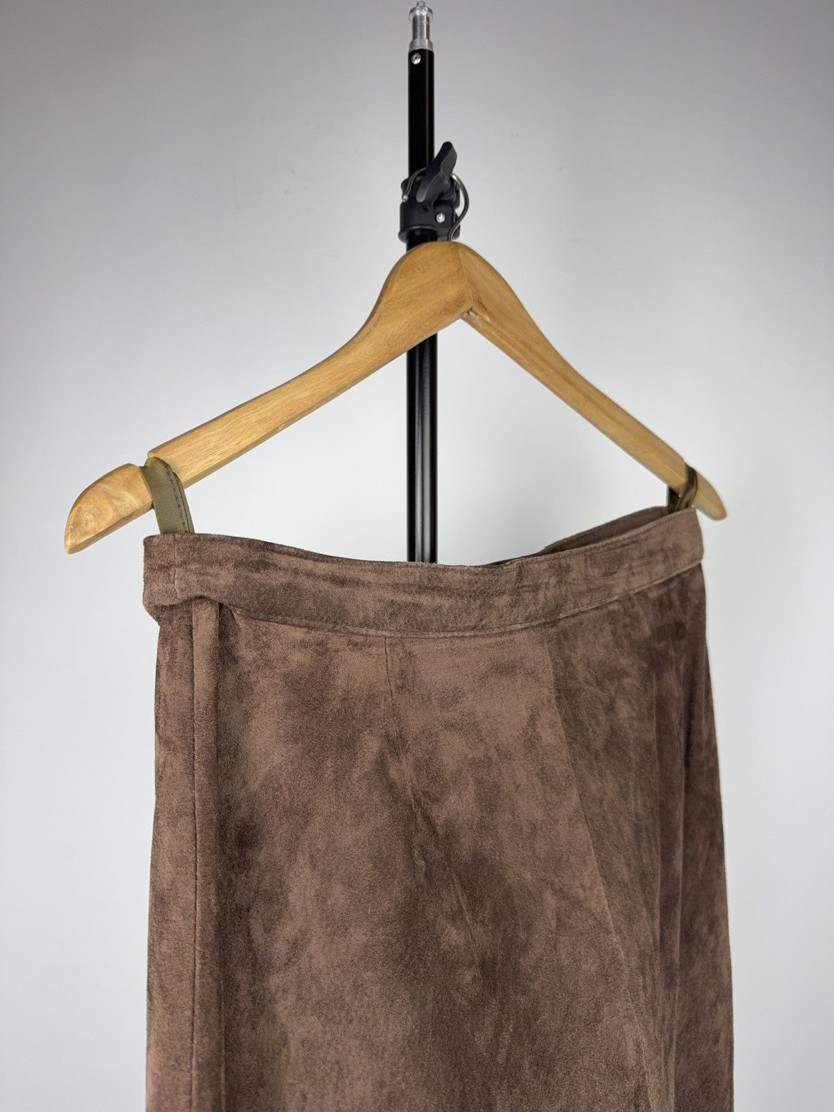 Genuine Leather Avant Garde 90s Y2K Retro Vintage Brown Leather Midi Skirt Size 29" - 4 Thumbnail
