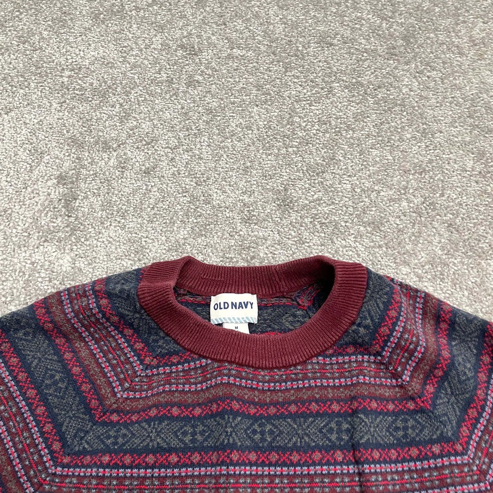 Old Navy VINTAGE Old Navy Pullover Sweatshirt Shirt Mens Medium Red Argyle Diamond Crew Neck Holiday Mens Size M / US 6-8 / IT 42-44 - 3 Thumbnail