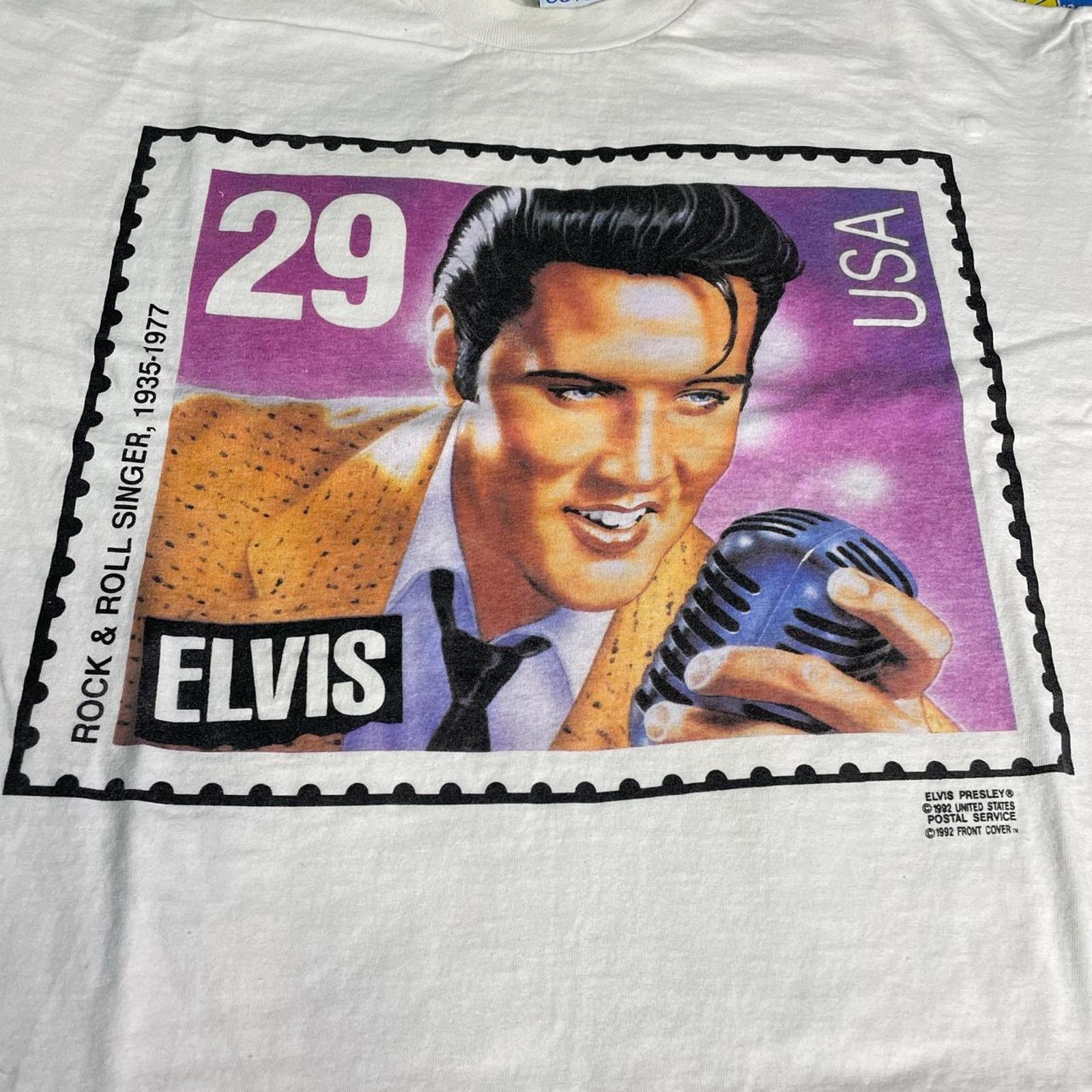 Vintage Vintage 1992 Elvis Presley Postage Stamp Blues Pop Rock Tee Size US XL / EU 56 / 4 - 3 Thumbnail