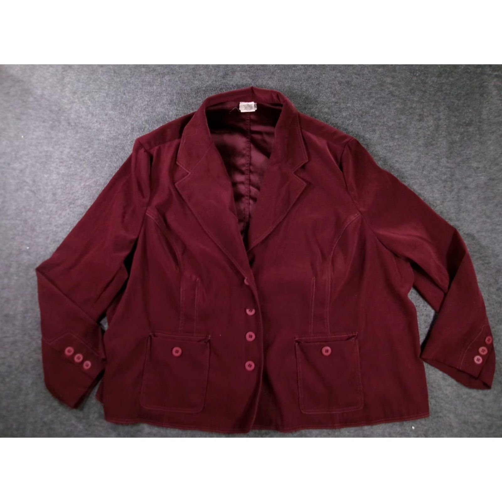 Vintage VINTAGE Fashion Bug Blazer Womens 30/32W Burgundy Button Front Lined Jacket Casual Work Size 4XL / US 24-26 - 2 Thumbnail