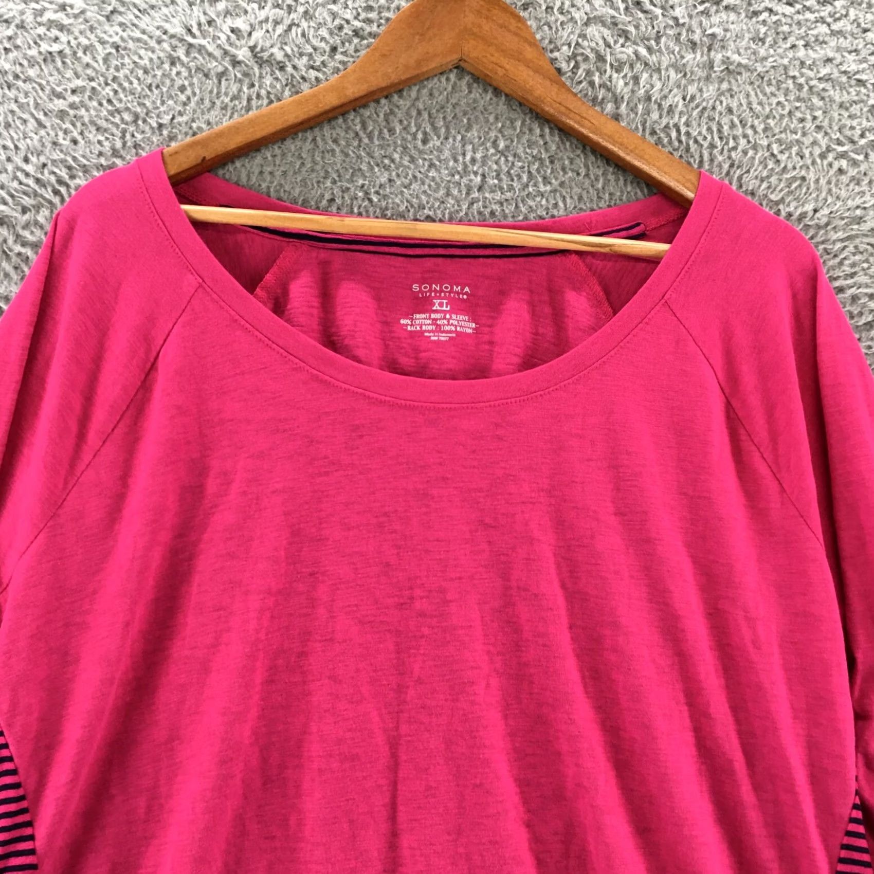 Pinko Sonoma Tunic Top Womens XL Pink Stripes Roll Tab Sleeves Roundneck Casual Size XL / US 12-14 / IT 48-50 - 2 Thumbnail
