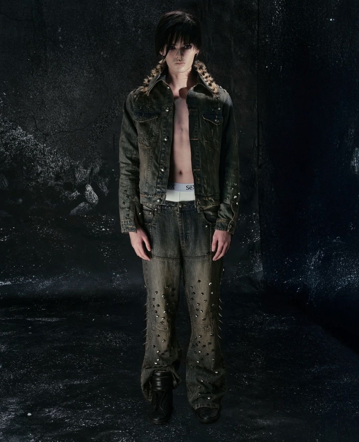“More chaos” Spiked japanese Denim set