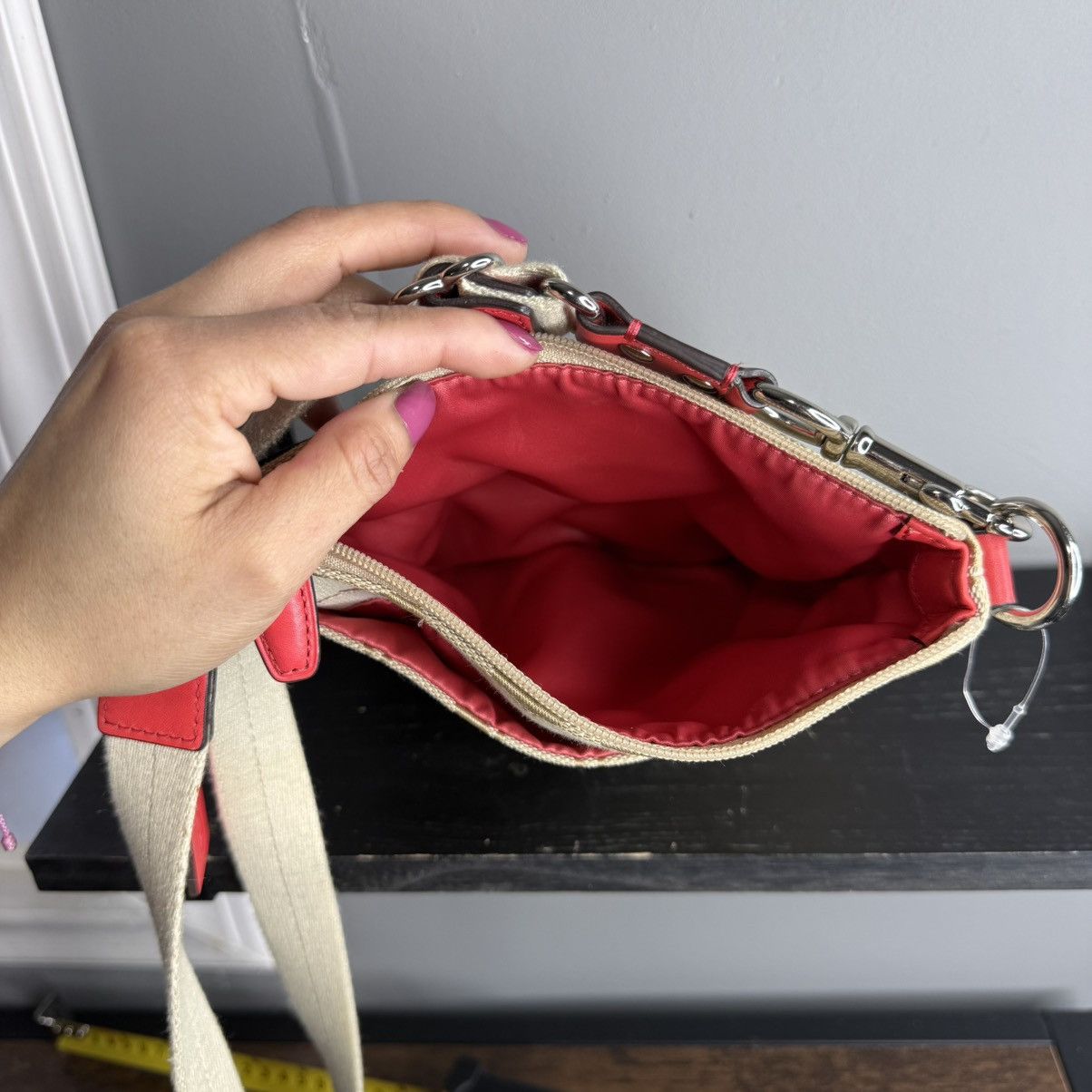 Coach Coach Khaki Signature Canvas Crossbody with Red Leather Trim Size ONE SIZE - 5 Thumbnail