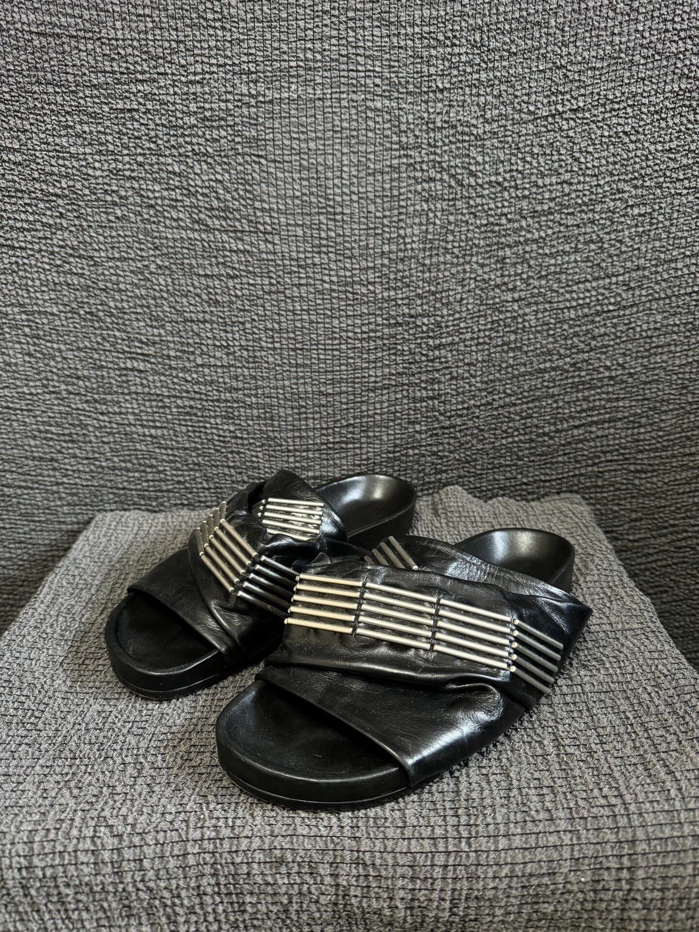 Rick Owens Rick Owens Laser Metal Open-Toe Leather Slippers Size US 7 / IT 37 - 1 Thumbnail