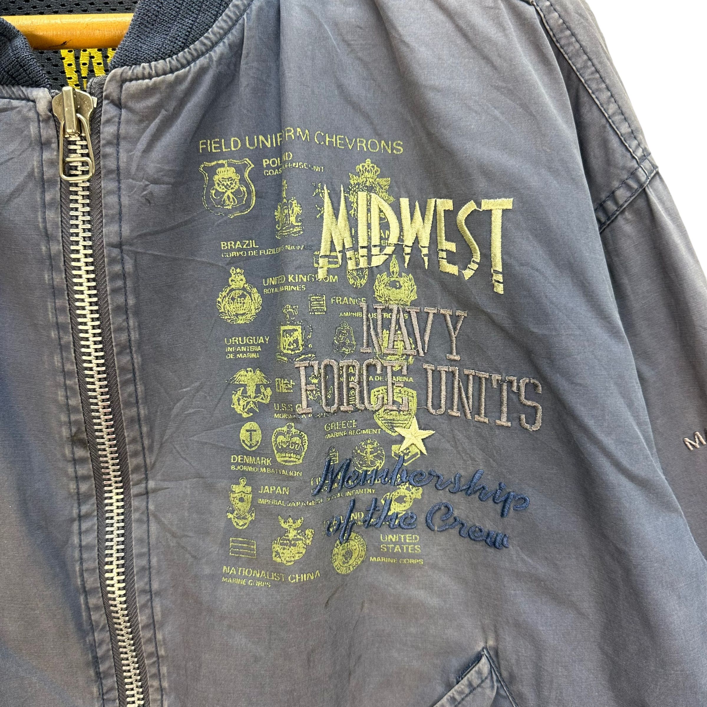 Vintage TRASHED🔥 MIDWEST NAVY FORCE UNITS BOMBER JACKET #7753-168 Size US XL / EU 56 / 4 - 6 Thumbnail