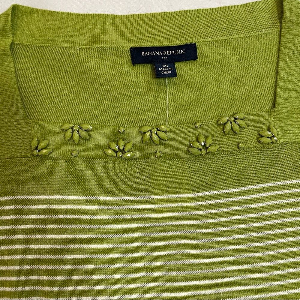 Banana Republic NWT New Banana Republic Green White Cotton Beaded Square Ne Size XS / US 0-2 / IT 36-38 - 8 Thumbnail