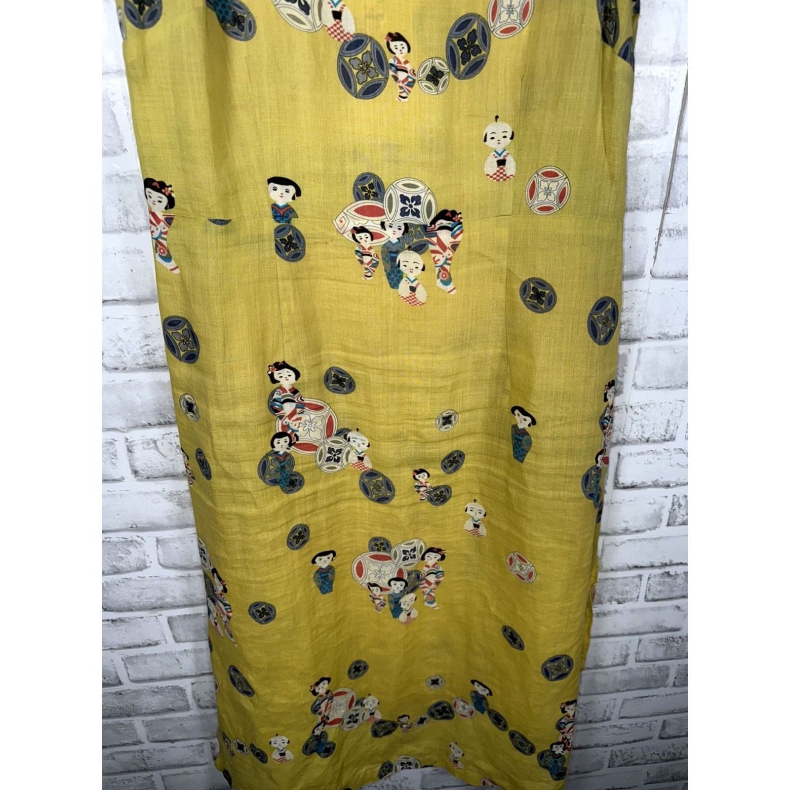 Vintage VINTAGE Citron Santa Monica Yellow Asian Print 100% Linen Vneck Dress Womens M Size M / US 6-8 / IT 42-44 - 5 Thumbnail