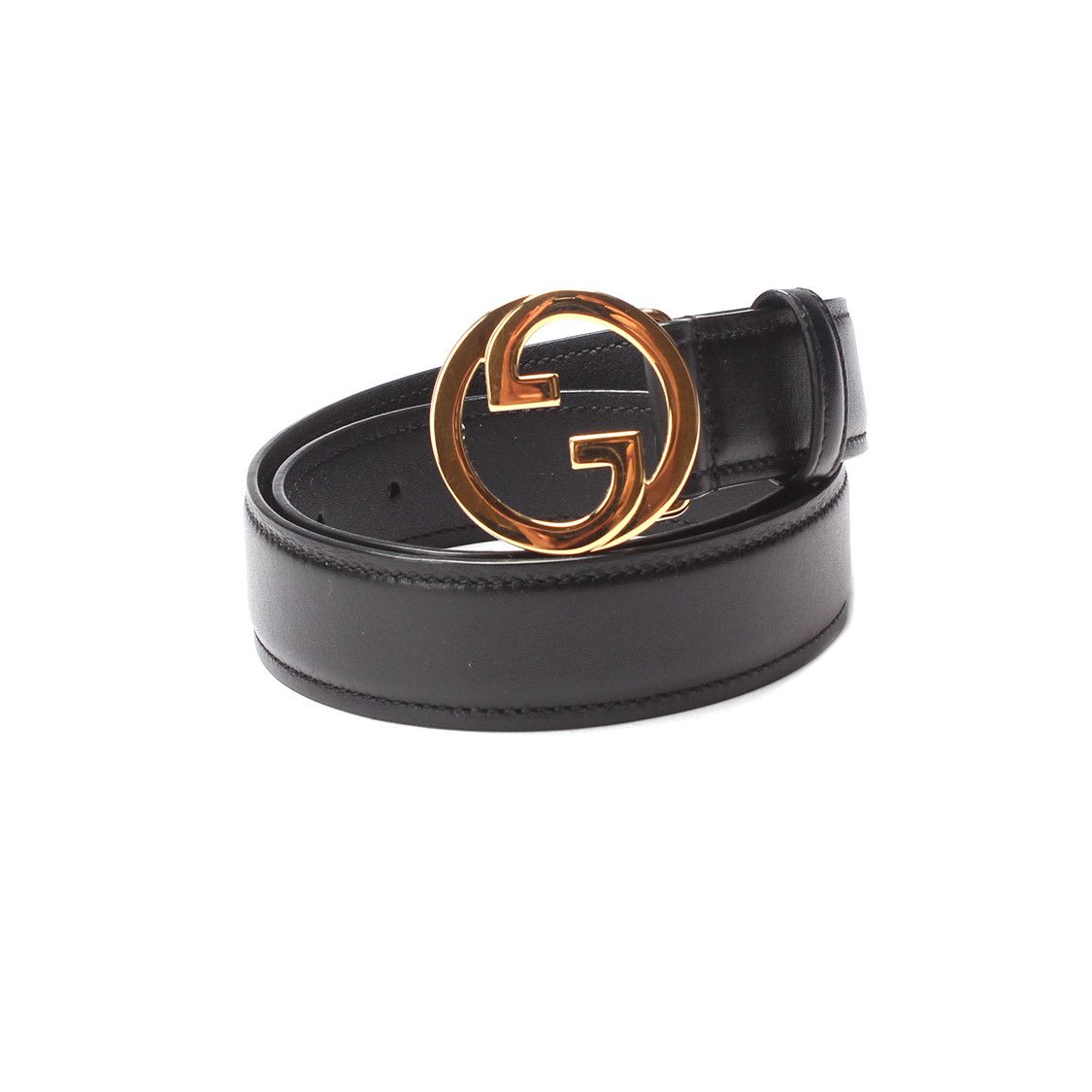 image of Gucci Interlocking G Leather Belt in Black, Women's