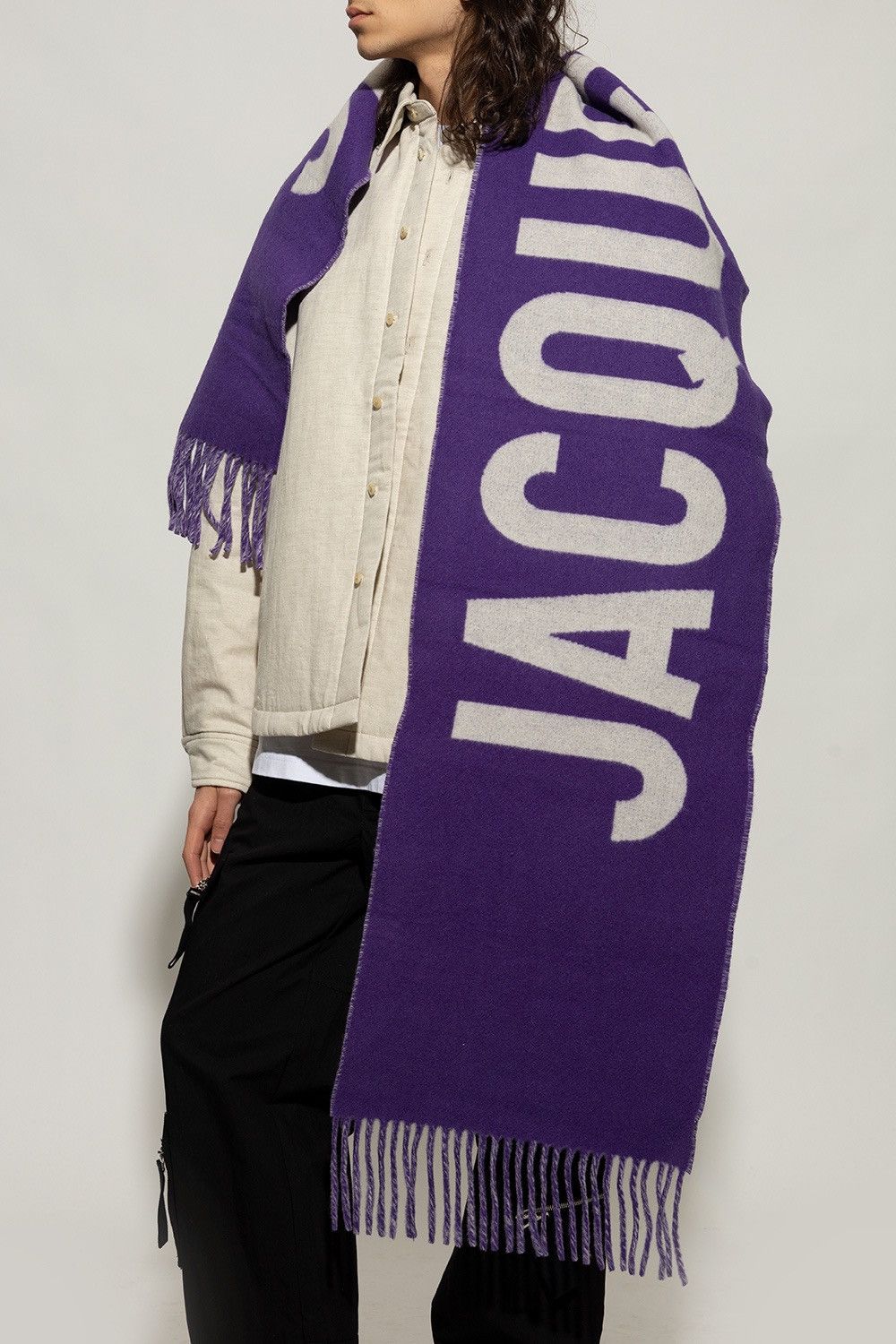 Jacquemus Purple Wool Blended Logo Scarf Size ONE SIZE - 3 Thumbnail