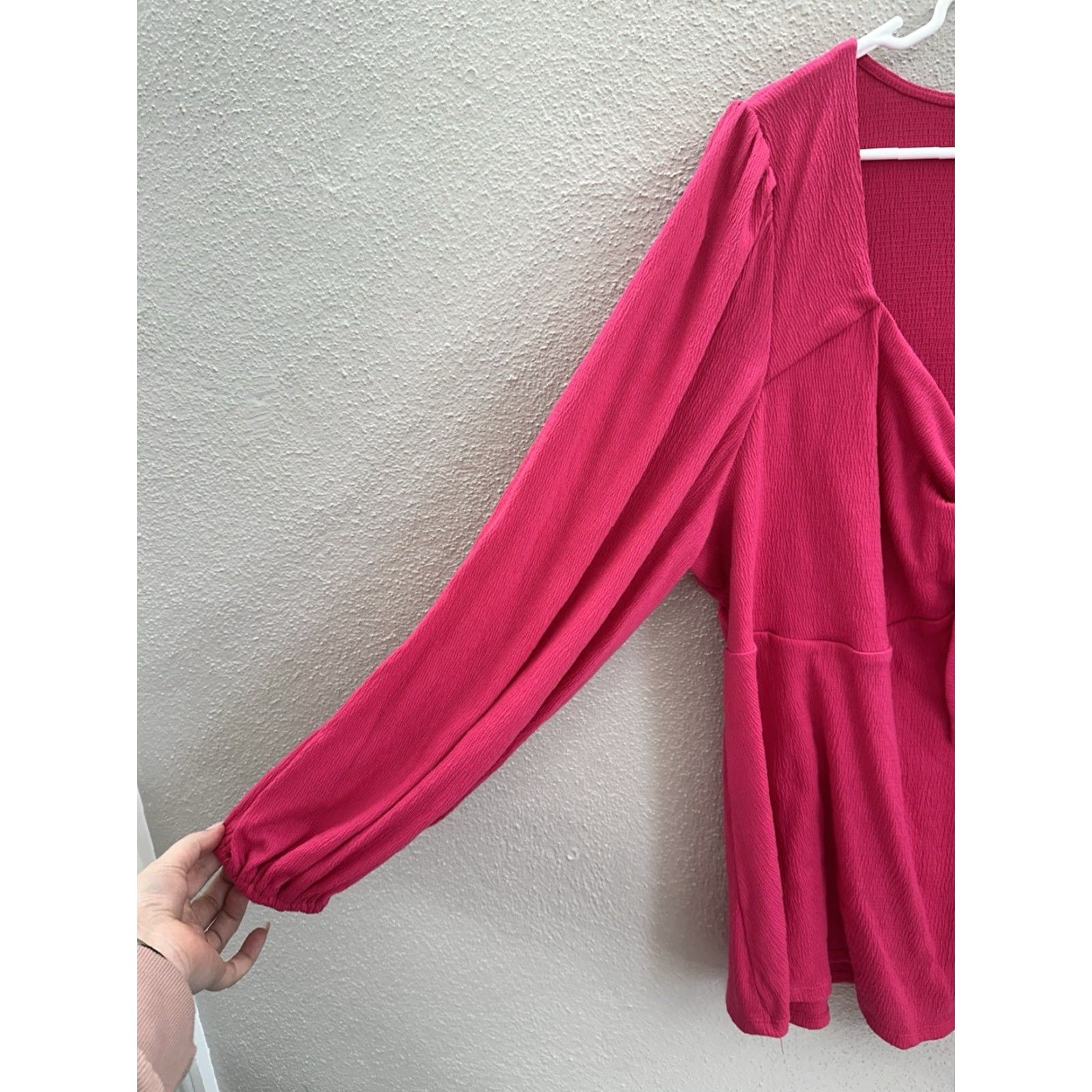 Vintage Ava & Viv Womens Shirt 2X Pink Long Sleeve Knot Front Blouse Shirt Ballon Sleeve Casual Knit Regular Plus Tops Mens Womens? Size XXL / US 16-18 / IT 52-54 - 2 Thumbnail