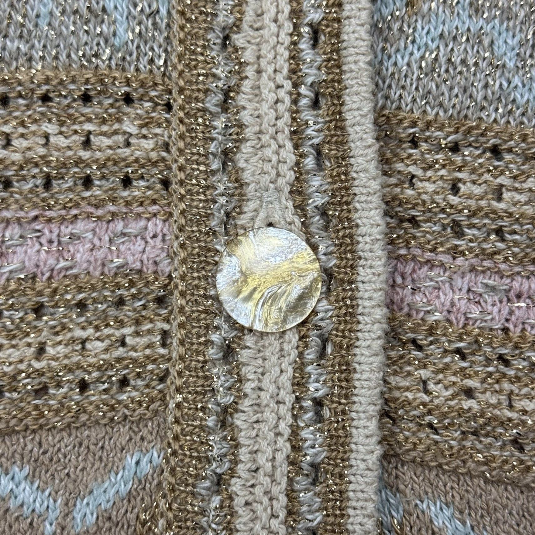 Vintage Vintage 90s Liz Sport Women's Oversized Cardigan Sweater Faux Metallic Knit S Beige Casual Size S / US 4 / IT 40 - 5 Thumbnail