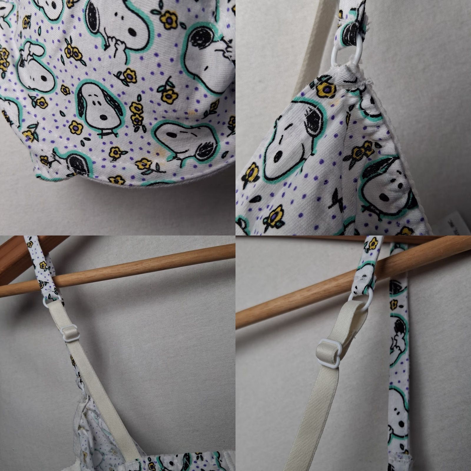 Peanuts VINTAGE Peanuts Snoopy Bra 34C White Yellow Floral Underwire Cotton READ Size ONE SIZE - 8 Thumbnail
