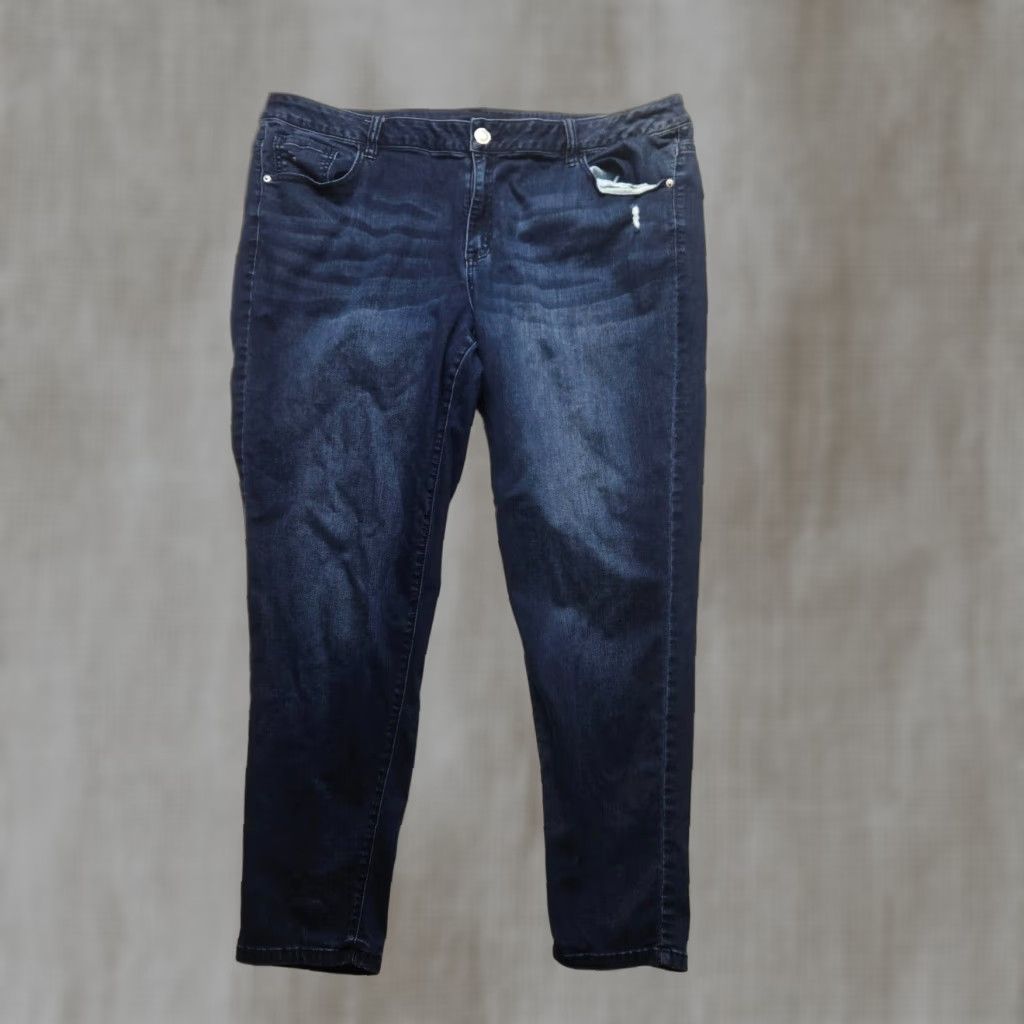 Denime Venezia Blue Denim Pants Women's Plus Size 24 Dark Wash Flat Front Regular Fit Size 42" / US 20 - 1 Thumbnail