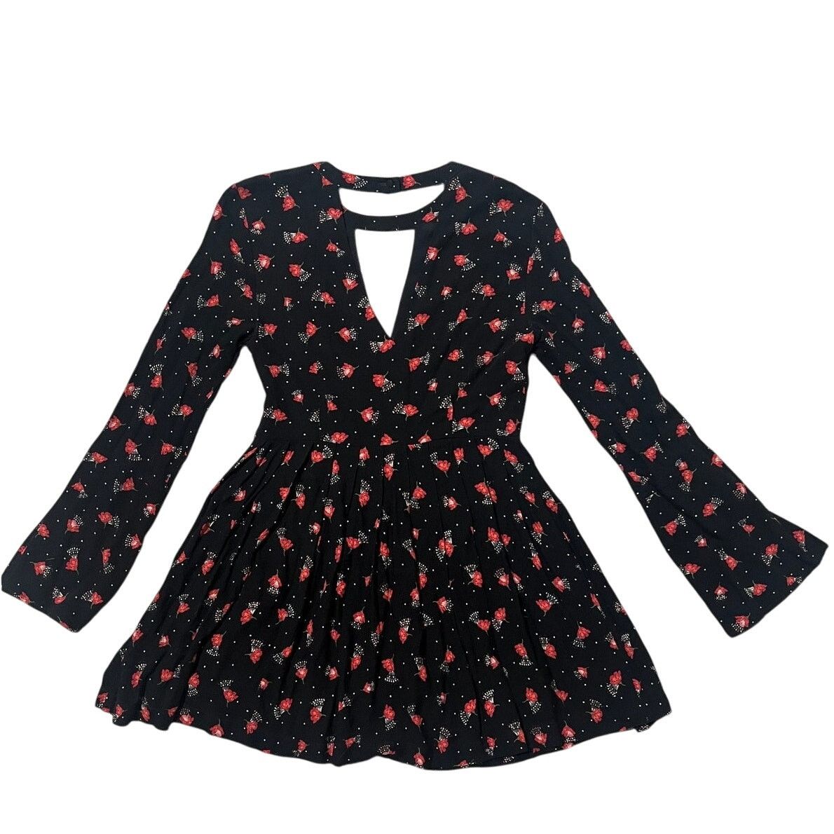 Free People Red Black Floral Tegan Mini Dress Y2K Size 2 -  www.eaglenestecolodge.no
