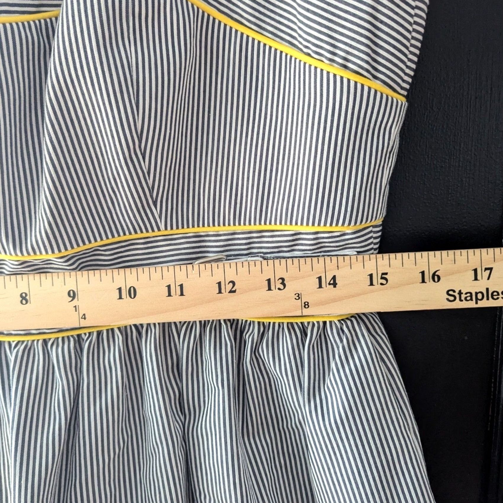 Vintage London Times Striped Dress Women 10 Midi Sleeveless Navy White Yellow Piping Buckle Fit & Flare Sundress Size L / US 10 / IT 46 - 6 Thumbnail