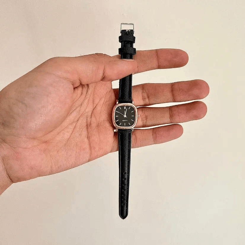 Jewelry 2000s vintage style cute square black leather luxury watch Size ONE SIZE - 3 Thumbnail