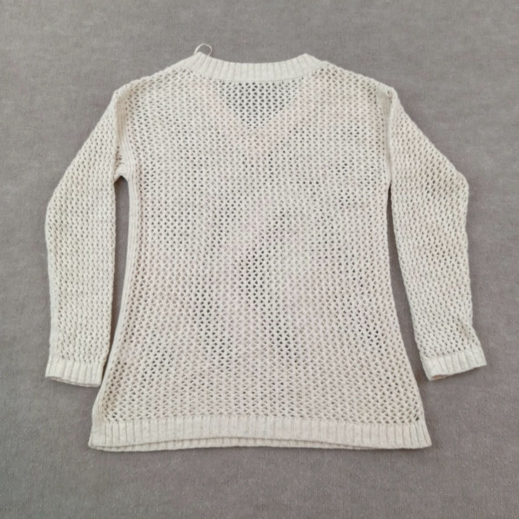Talbots Talbots Beige V-Neck Sweater Womens Medium Petite Long Sleeve Cotton Open Knit Casual Pullover Size M / US 6-8 / IT 42-44 - 7 Thumbnail