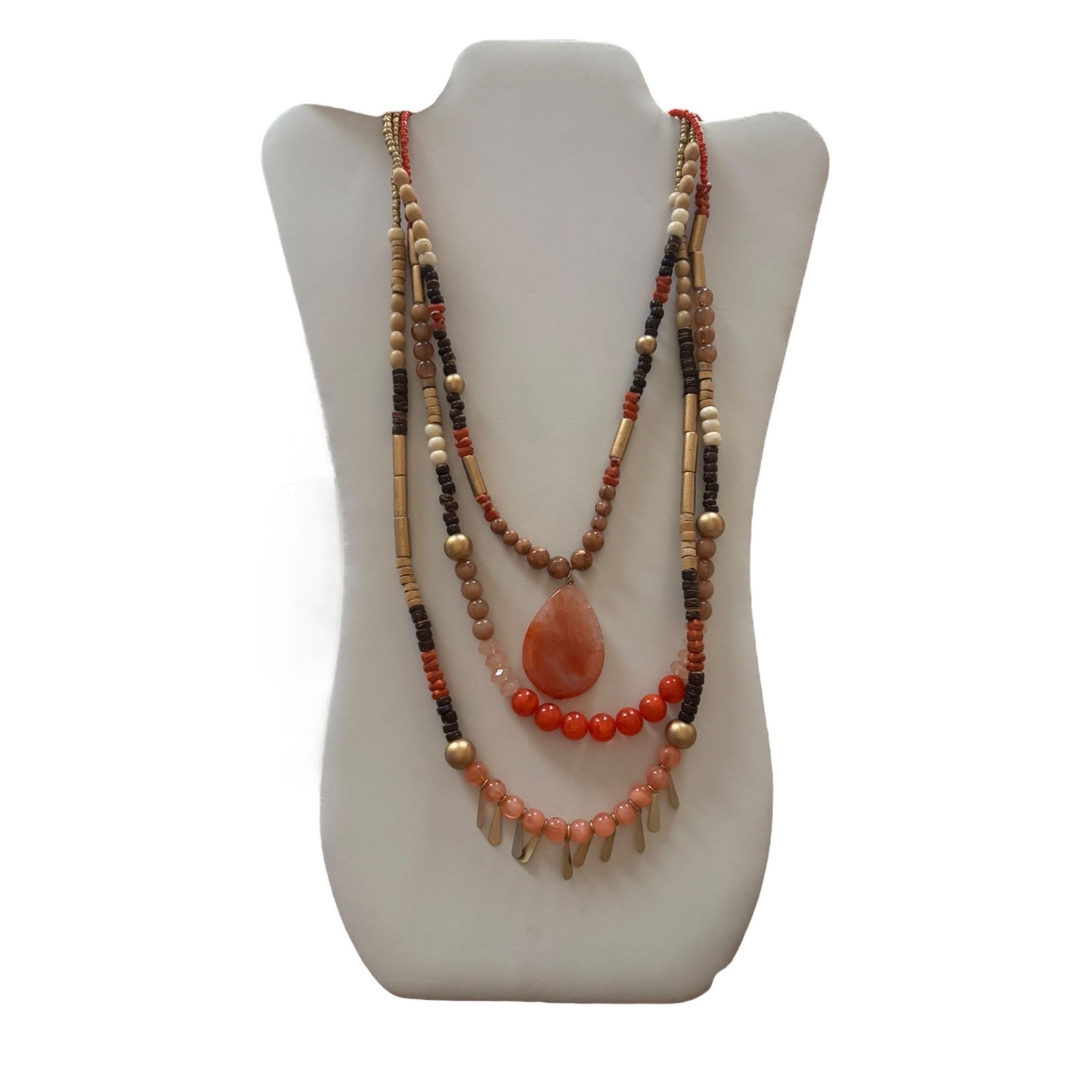 Chicos Chicos Multi-Strand Beaded Necklace With Orange Pendant Size ONE SIZE - 1 Thumbnail