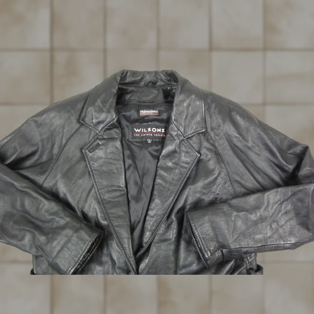 Vintage VINTAGE Wilson Leather Jacket Womens XS Black Belted Trench 90s Jacket Coats Leather Biker Style Pocket(s) Fall Spring Womens Size XS / US 0-2 / IT 36-38 - 1 Thumbnail