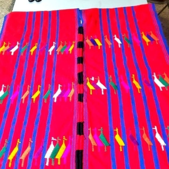 Vintage Vintage Handwoven Tzute Red with Animals 32" x 45" Fringed S Size XL / US 12-14 / IT 48-50 - 1 Thumbnail