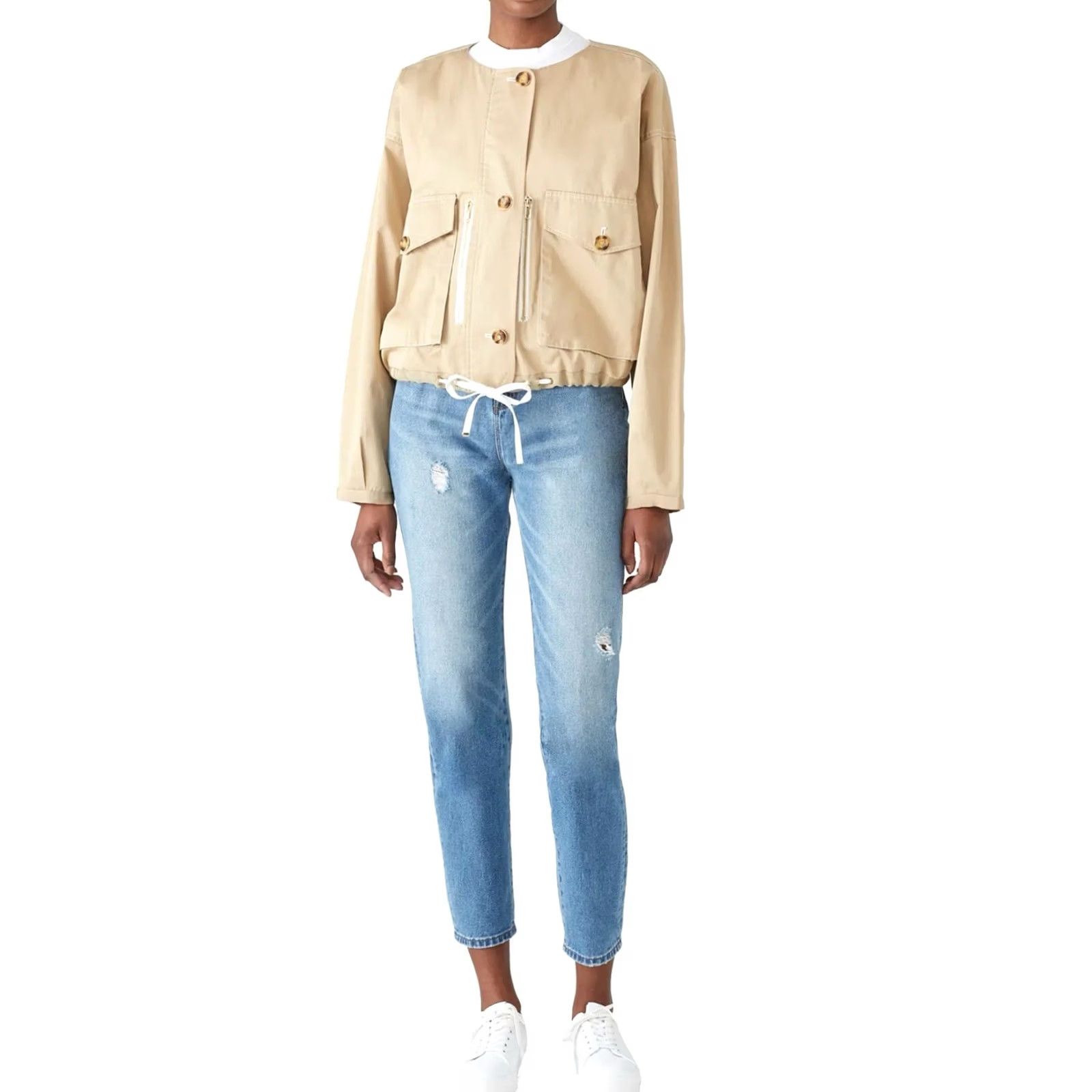 Badgley Mischka Badgley Mischka Womens Jacket Shirt Khaki 18 Off-White Long Sleeve Drawstring 100% Cotton Womens (Regular) 11009240 Size XXL / US 16-18 / IT 52-54 - 2 Thumbnail