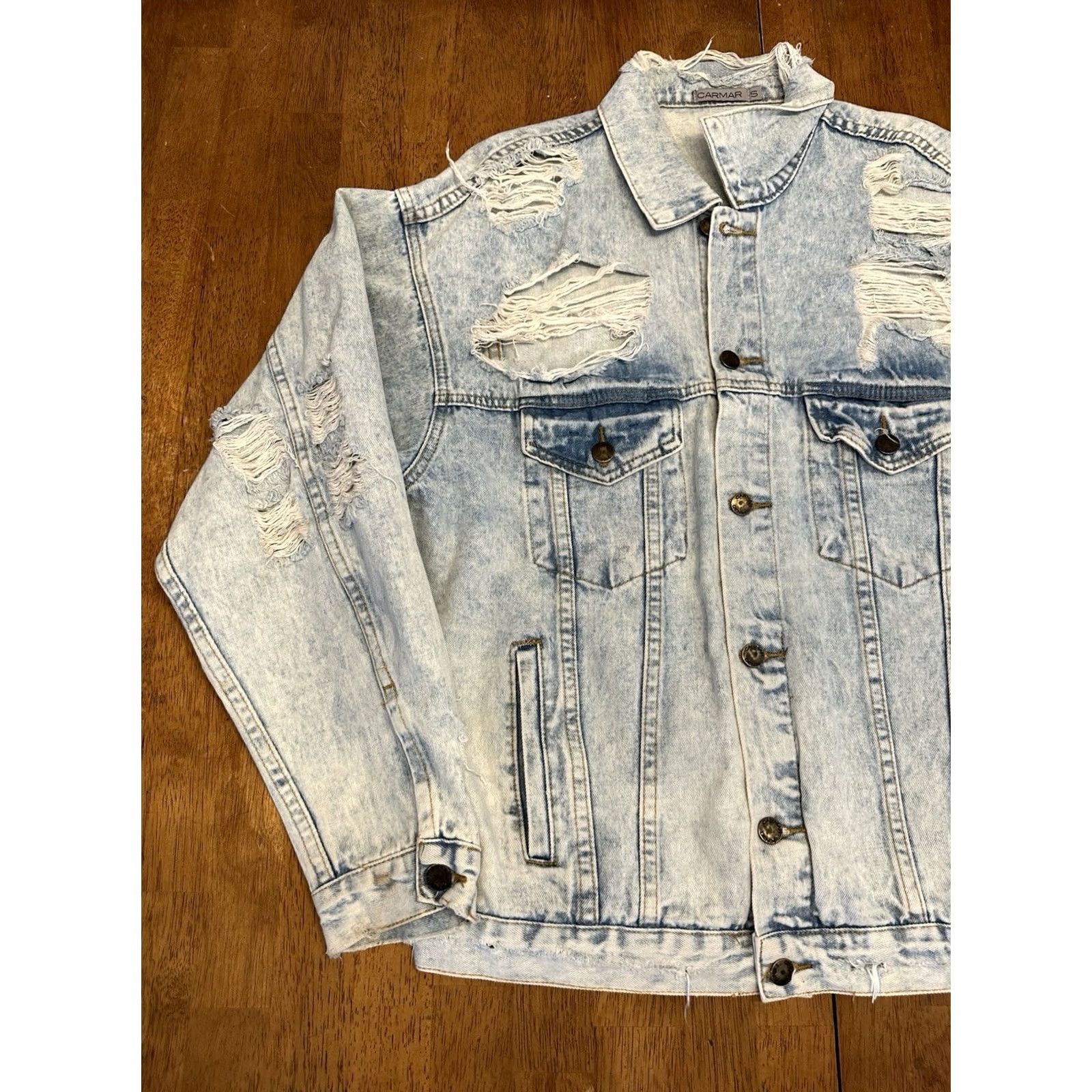 Denime CARMAR Distressed Denim Jacket S Trucker Men Blue Cotton Biker Small Pre-owned Size US S / EU 44-46 / 1 - 2 Thumbnail