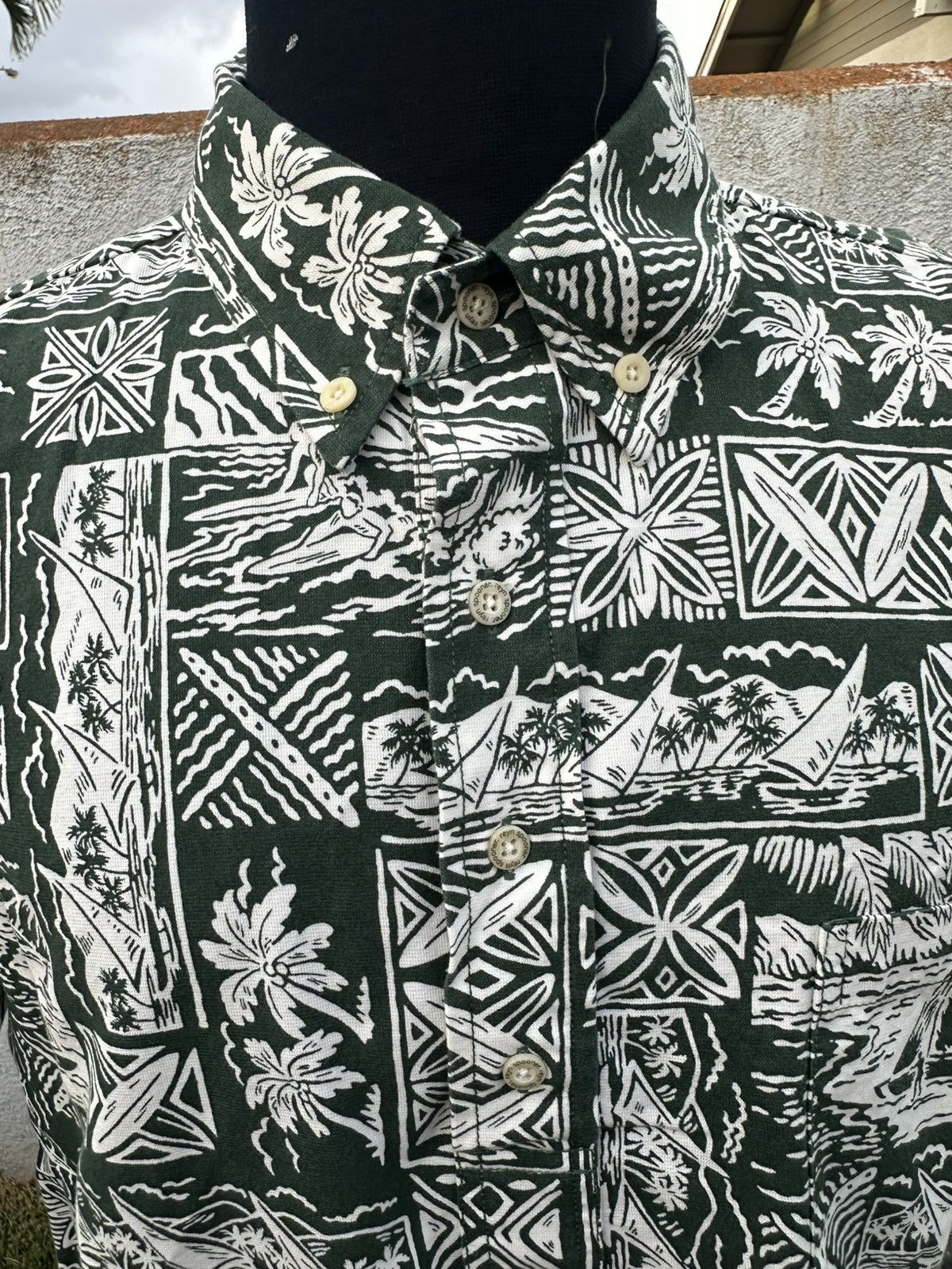 Reyn Spooner PreOwned Reyn Spooner Hawaiian Print Green/White Men's L Size US L / EU 52-54 / 3 - 3 Thumbnail