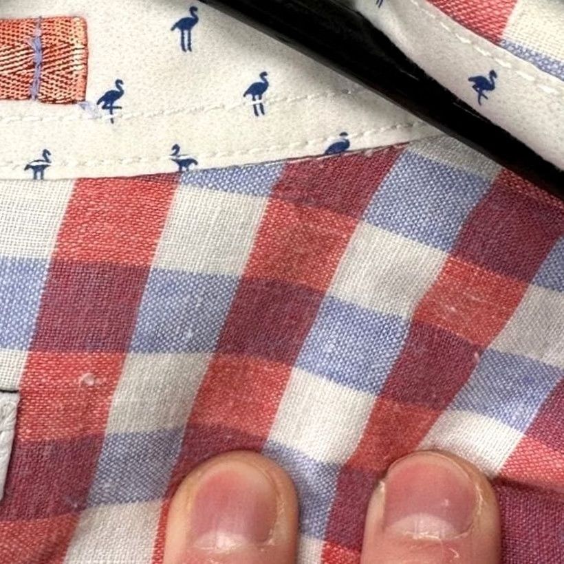 Tommy Bahama VINTAGE Tommy Bahama Shirt Mens Large Red Blue Plaid Linen Blend Button Up Pocket Shirt Size US L / EU 52-54 / 3 - 6 Thumbnail
