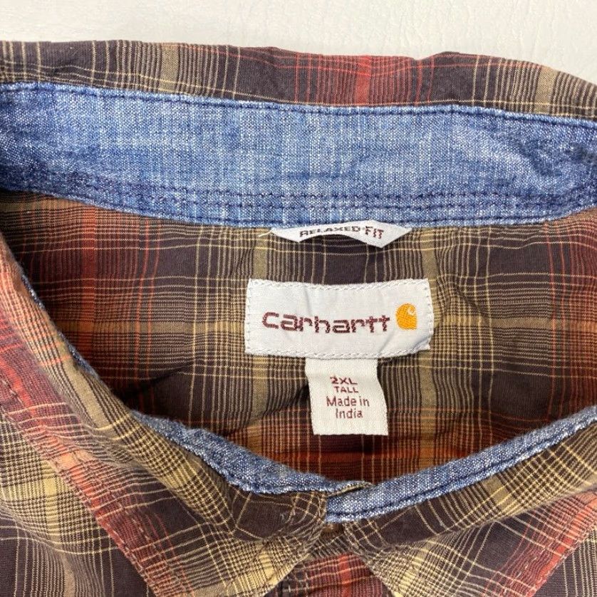 Carhartt Carhartt Rugged Flex Mens 2XL Regular Fit Shirt Brown Plaid Pearl Snap Pockets Size US XXL / EU 58 / 5 - 7 Thumbnail