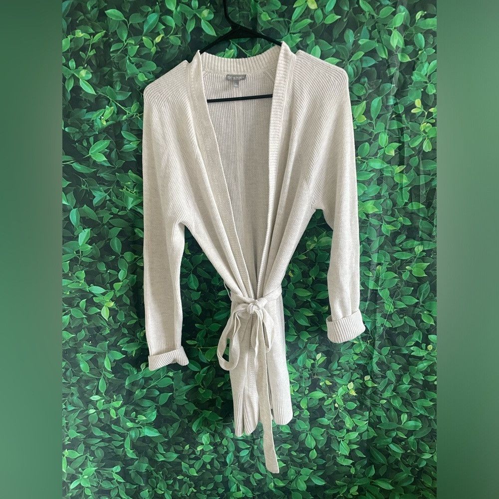 Talbots T by Talbots cream cardigan with waist tie Size L / US 10 / IT 46 - 2 Thumbnail