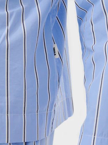 Tekla o1mle0525 Unisex Poplin Pyjamas Shirt Bassett Stripes Blue Size XXS / US 00 / IT 34 - 5 Thumbnail