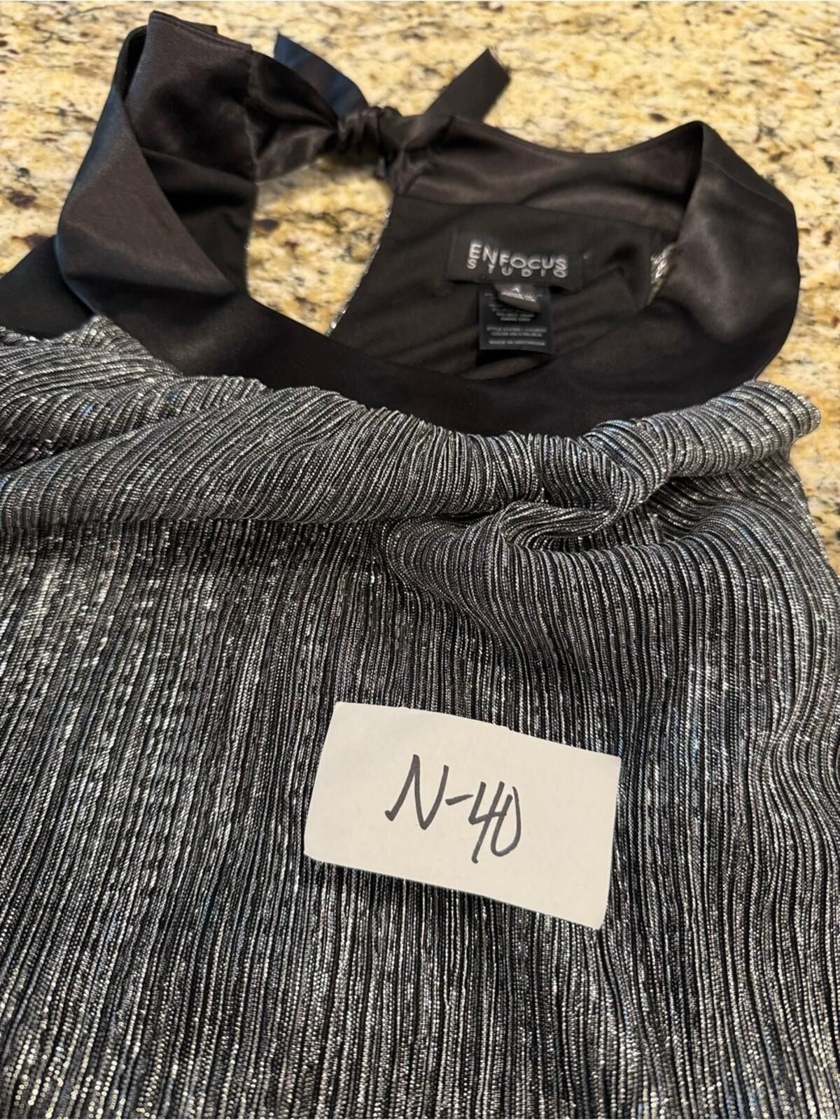 Other Enfocus Studio bow sheath dress sleeveless silver black SZ 4 Size S / US 4 / IT 40 - 12 Thumbnail