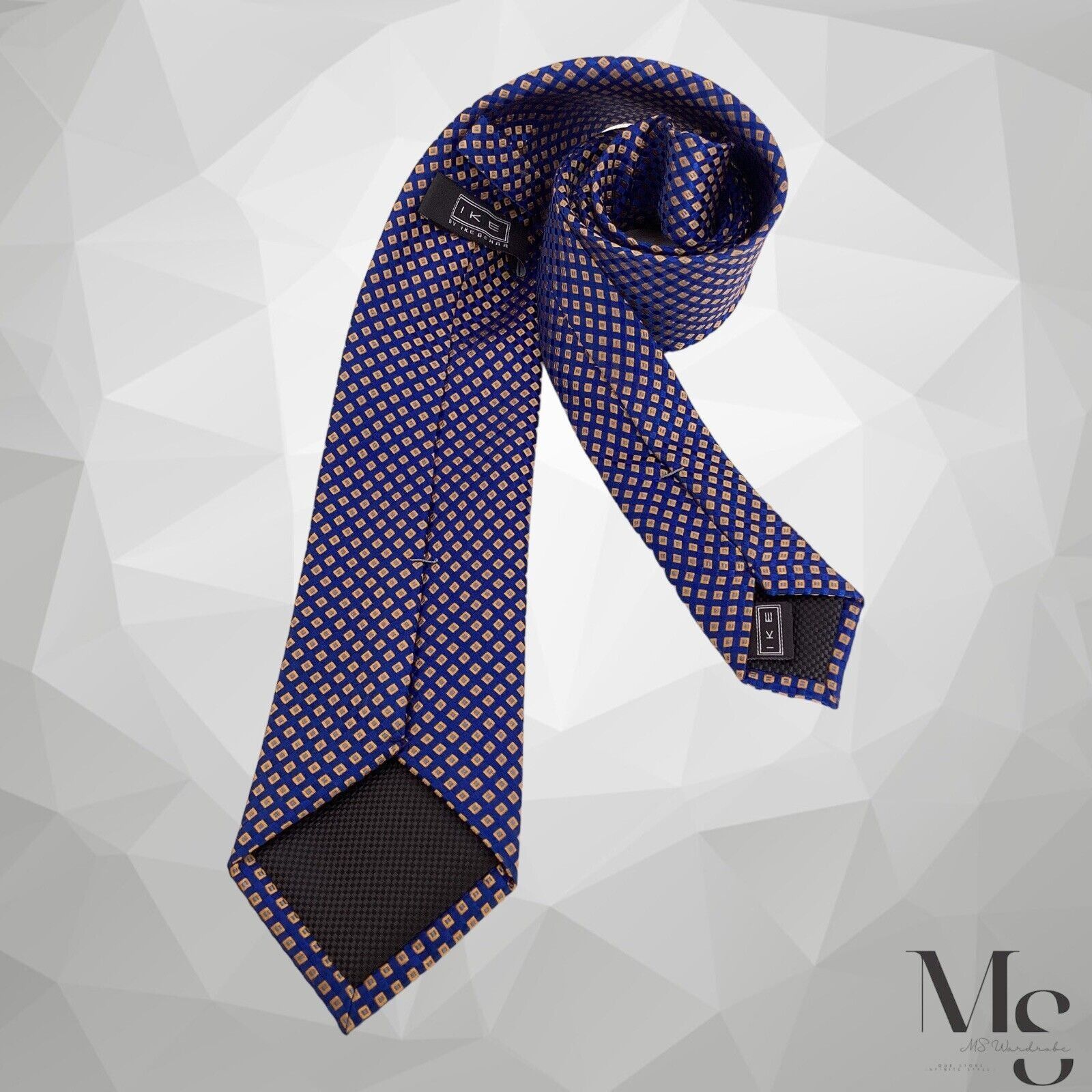 Ike Behar IKE BY IKE BEHAR Blue Geometric Silk Hand Made Tie W: 3.25" Size ONE SIZE - 2 Thumbnail