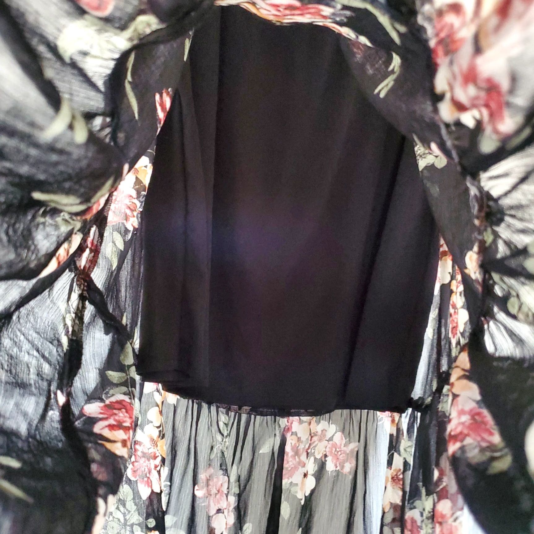 VINTAGE Bobeau Women's Midi A-Line Skirt Black Floral Lined