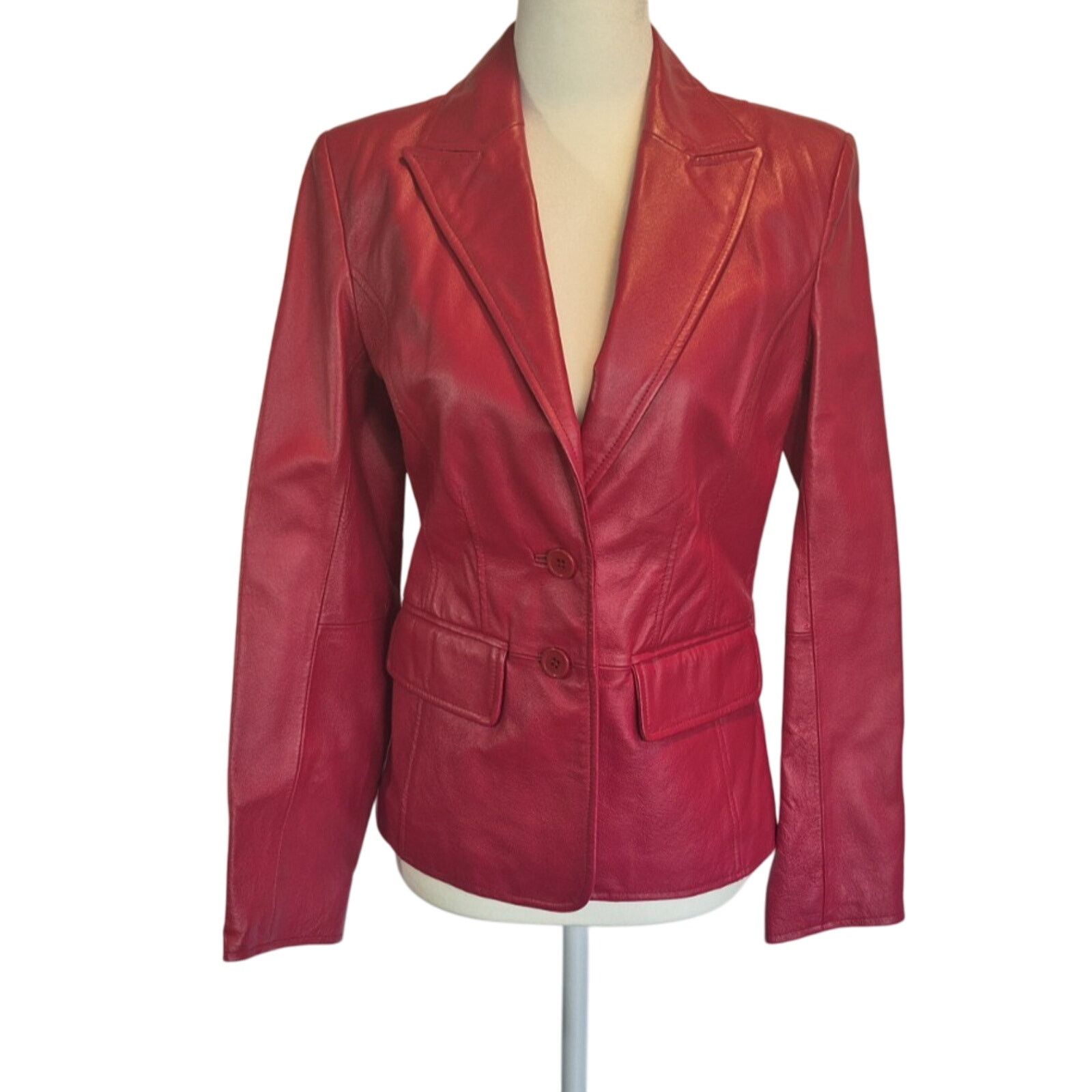 Worthington Worthington Red Leather Two Button L Fitted Jacket XS Size XS / US 0-2 / IT 36-38 - 1 Thumbnail