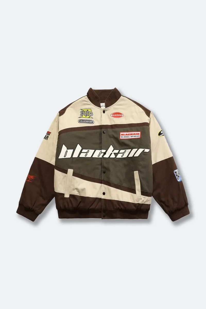 image of Vintage Y2K Racing Jacket in Brown, Men's (Size Small)